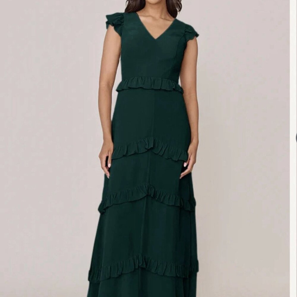 Revelry Emerald Green Amelia Chiffon Dress (Size 18)